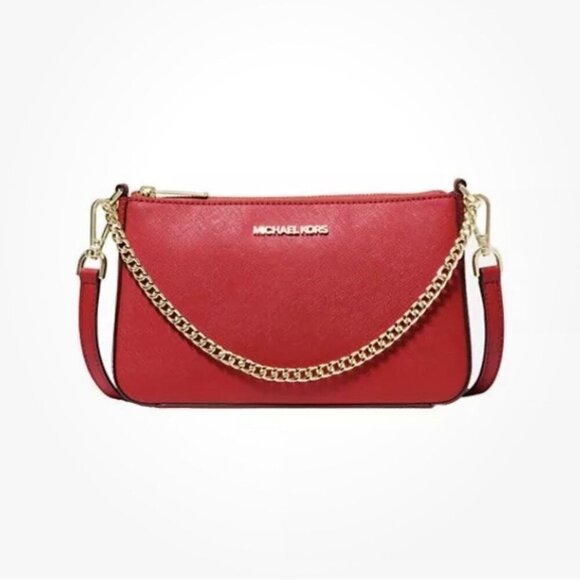Michael Kors Jet Set Medium Saffiano Leather Crossbody Bag With Gold Chain Strap - Picture 1 of 6